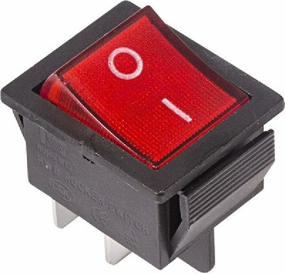 Выключатель клавишный 250V 16А (4с) ON-OFF красный с подсветкой