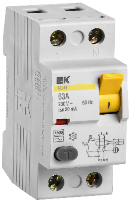 Выключатель дифференциального тока (УЗО) 2п 63А 30мА ВД1-63 АС(Электромеханическое)