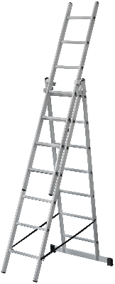 Лестница трехсекционная алюминиевая, 3 х 7 ступеней, H=202/316/426 см, вес 9.16 кг
