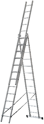 Лестница трехсекционная алюминиевая усиленная, 3 х 12 ступеней, H=343/594/841 см, вес 17.83 кг