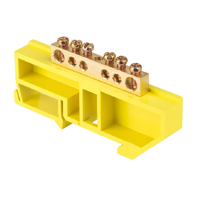 Шина 0 N (6х9мм) 6 отверстий латунь желтый изолятор на DIN-рейку розничный стикер PROxima